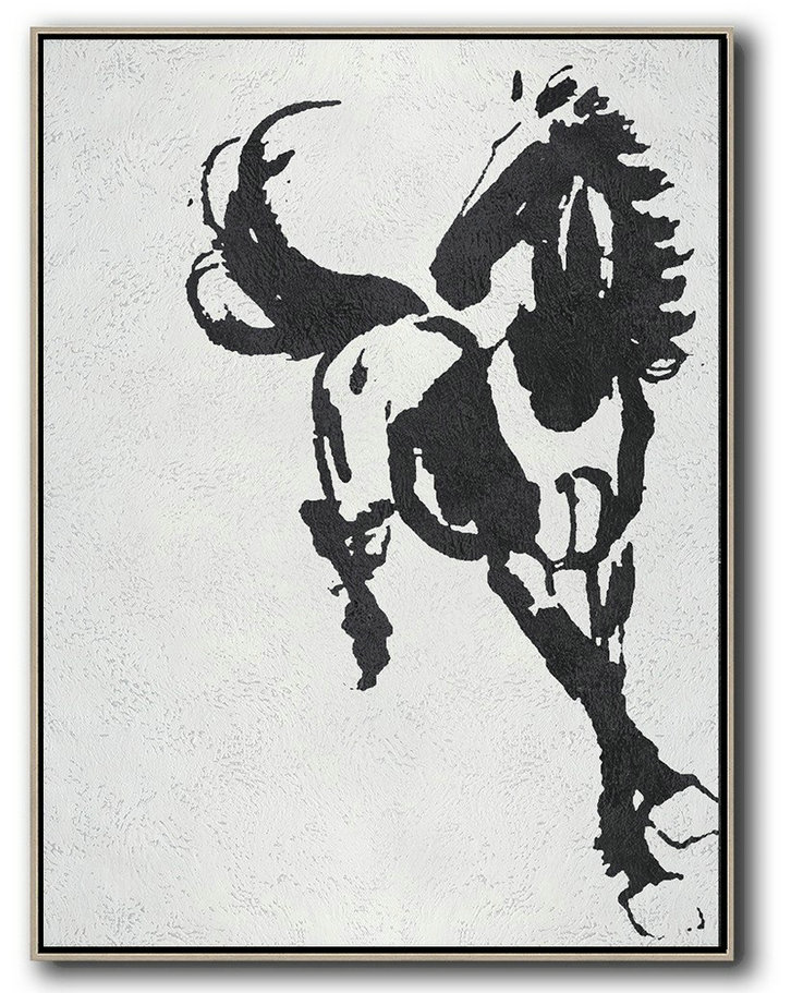 Large Colorful Wall Art,Black And White Minimal Painting On Canvas - Canvas Wall Art
